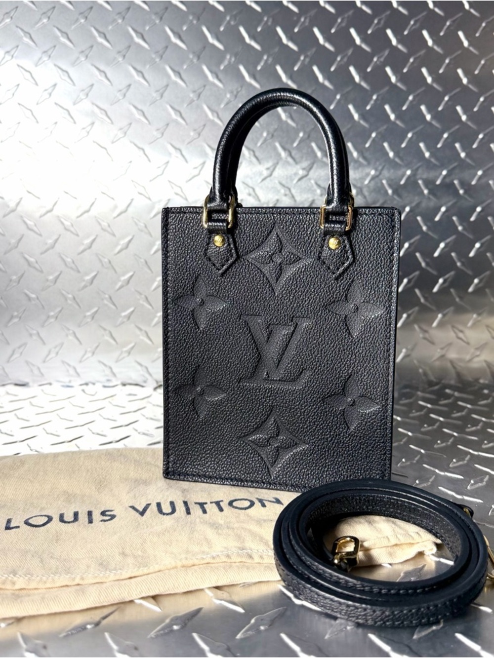 Louis Vuitton Giant Monogram Empreinte Petit Sac Plat in Black - Picture 9 of 11